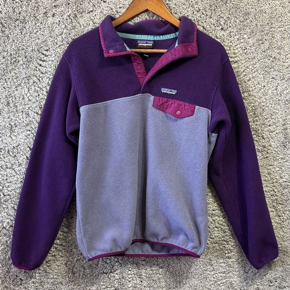 Patagonia Synchilla Women’s Purple Snap Pullover Fleece Size Medium Colorblock